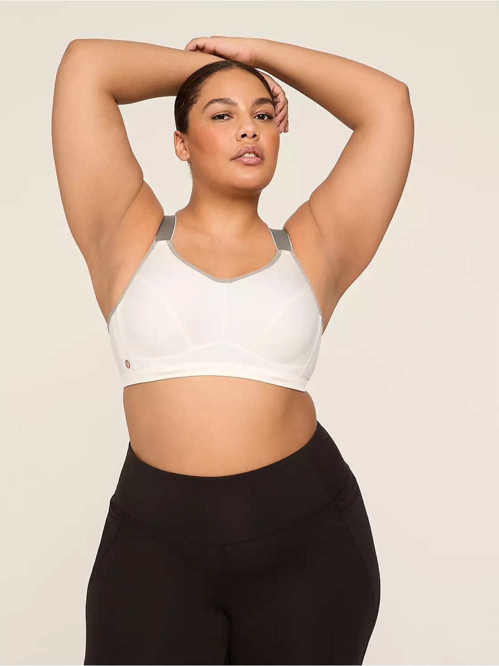 Lane Bryant LIVI High-Support White Sports Bra with Gray Trim